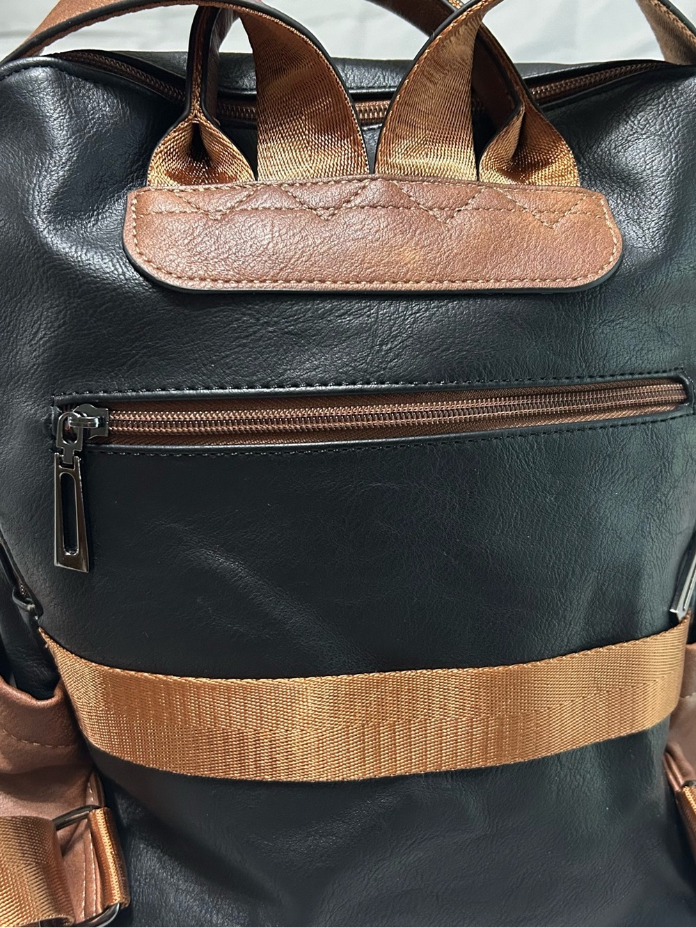 Shrrie Vegan Leather Backpack Neutral Cream Brown Travel Laptop Bag - Picture 8 of 14